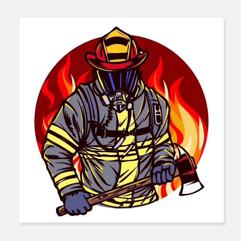 Fire brigade fire fire protection firefighter rescuer Poster 8" x 8" (20x20 cm)