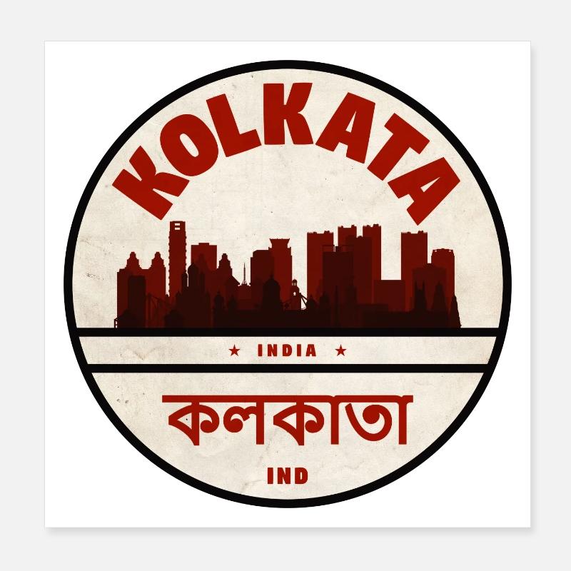Kolkata Skyline Emblem Poster 8" x 8" (20x20 cm)