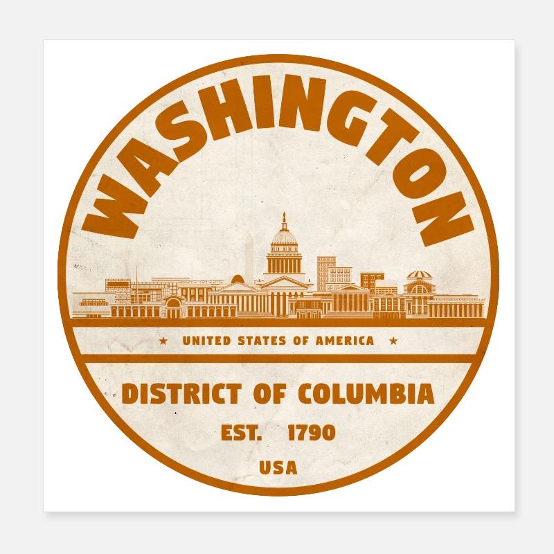 Timbre rond vintage de Washington DC Poster 20 x 20 cm