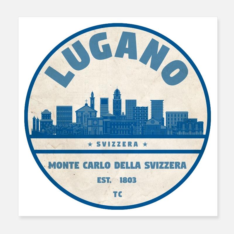Lugano Skyline Badge Poster 20 x 20 cm