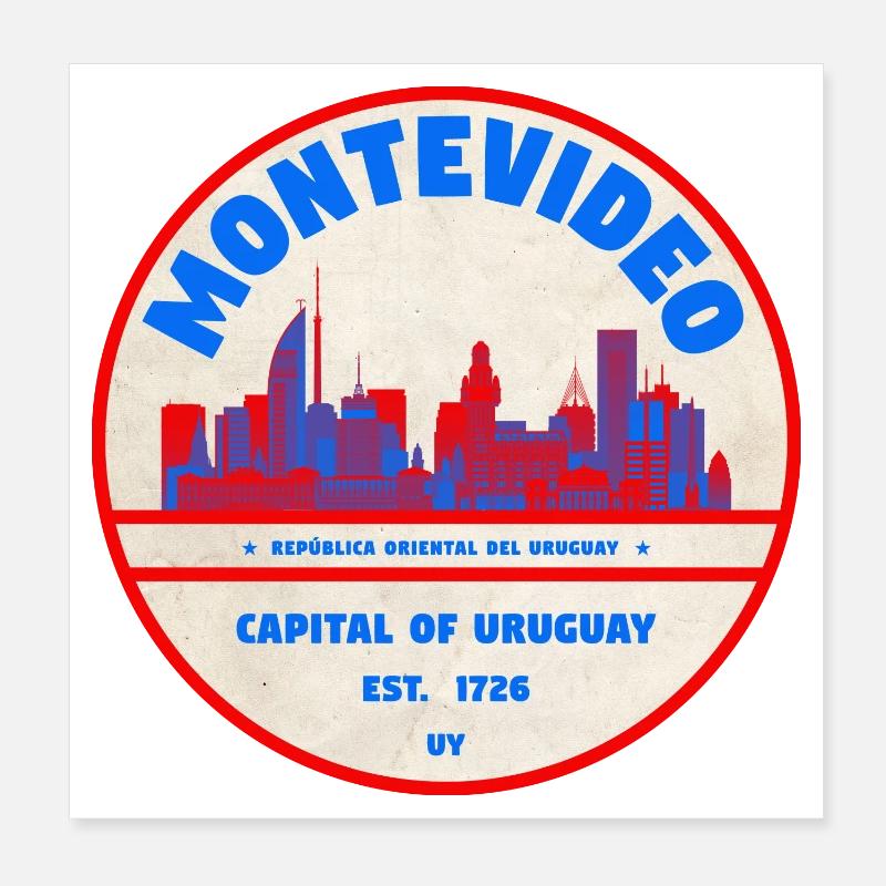 Montevideo Uruguay Skyline Emblem Design Poster 20x20 cm