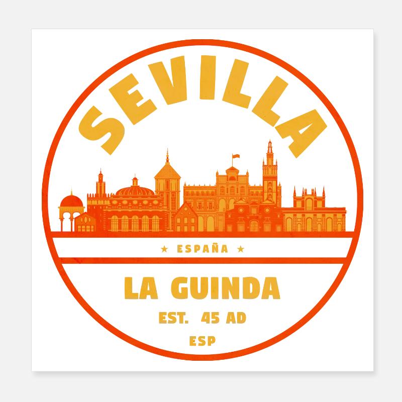 Seville Skyline Emblem Poster 8" x 8" (20x20 cm)