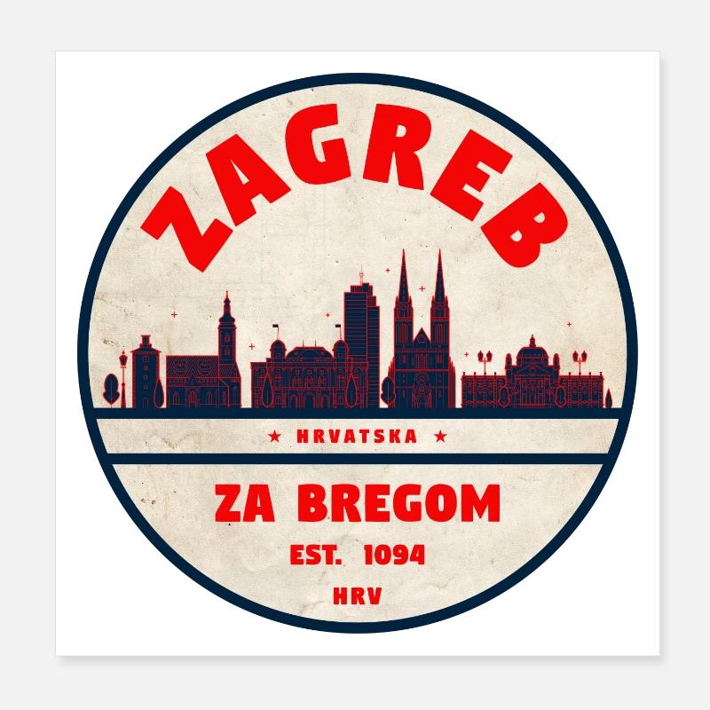 Zagreb Emblem: Retro Skyline Poster 8" x 8" (20x20 cm)
