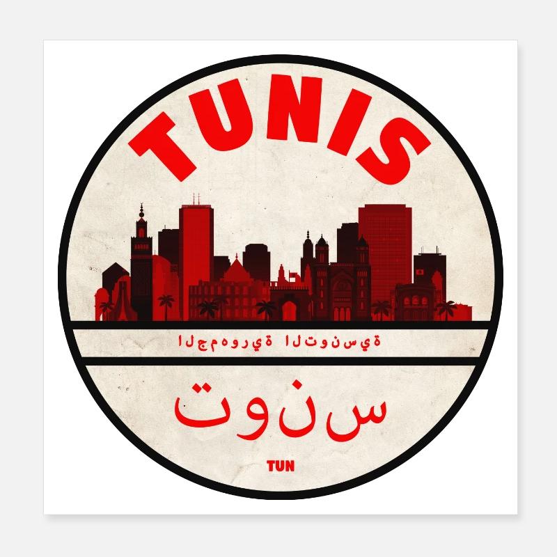 Tunis Skyline Red Silhouette Poster 8" x 8" (20x20 cm)