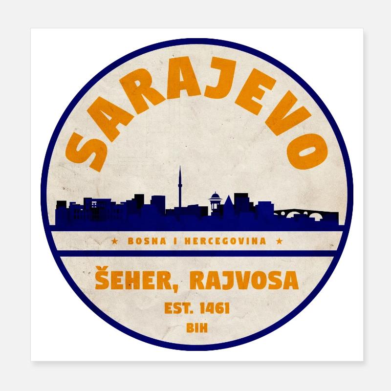 Sarajevo Skyline Vintage Badge Poster 8" x 8" (20x20 cm)