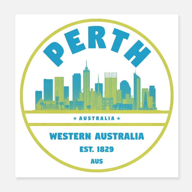 Perth Skyline Vintage Badge Poster 8" x 8" (20x20 cm)