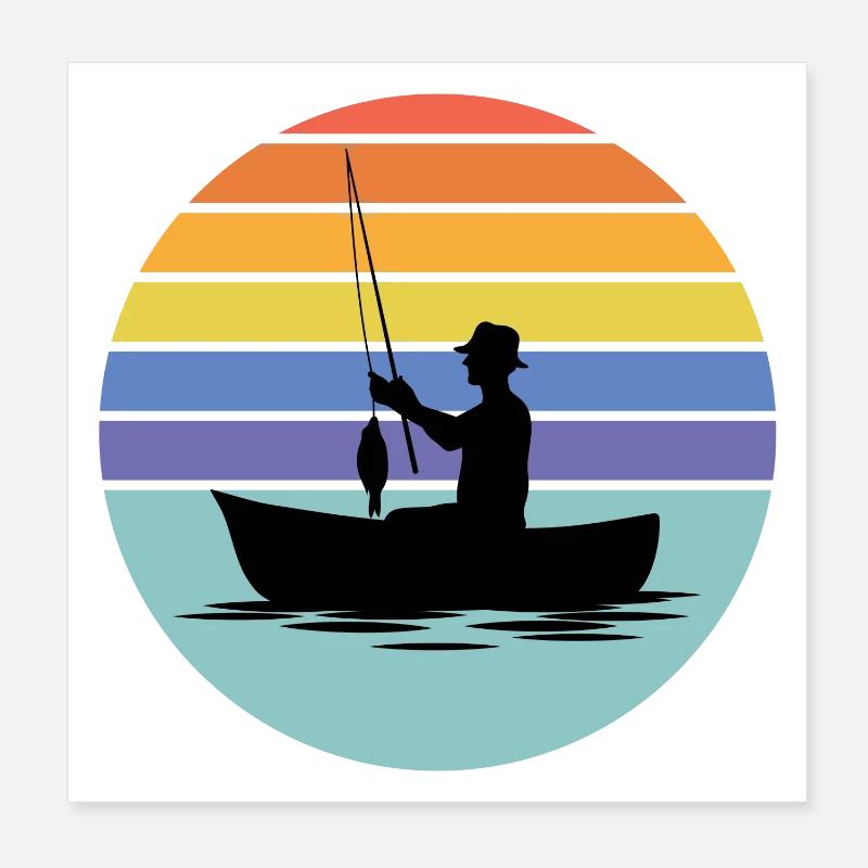 pêche, pêcheur, canne à pêche Poster 20 x 20 cm