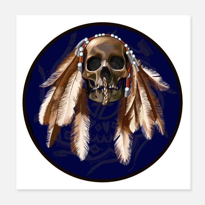 scull with feathers around Poster 20x20 cm