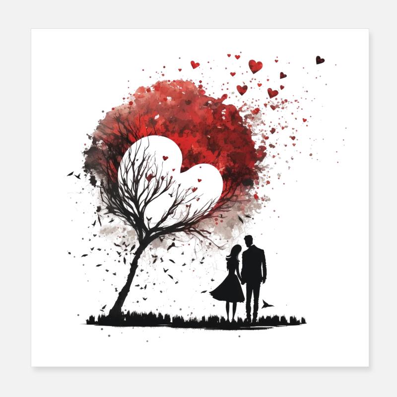Couple with tree and heart Valentine's Day Poster 8" x 8" (20x20 cm)