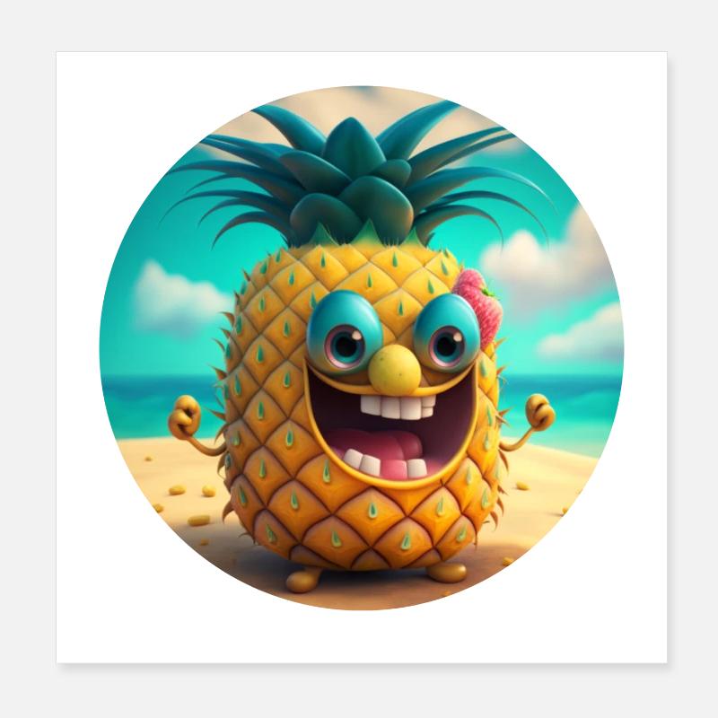 Happy Ananas am Strand | Beach Holiday Urlaub Poster 20x20 cm