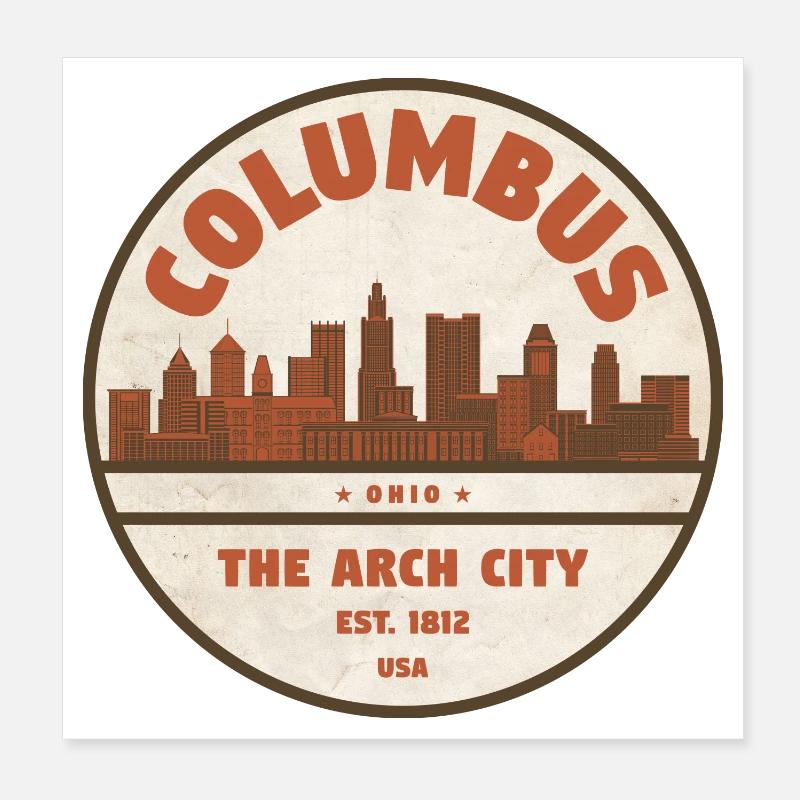 Columbus Skyline Vintage Patch Poster 8" x 8" (20x20 cm)