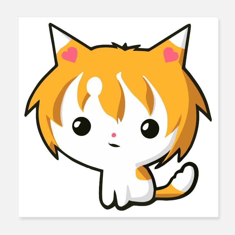 Kawaii Anime Cat - Graphique de chat mignon Poster 20 x 20 cm