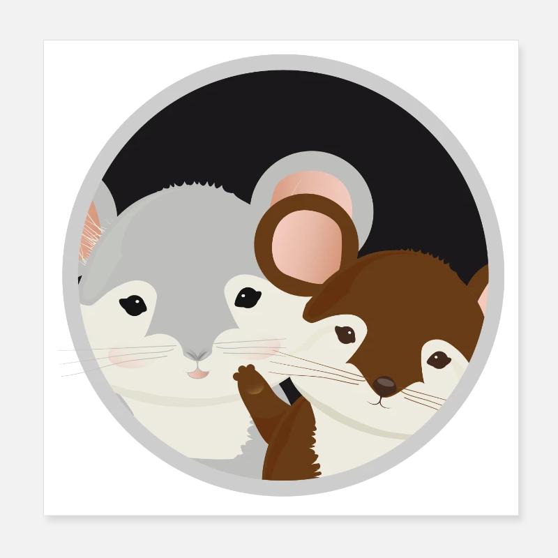 Deux souris mignonnes ensemble dans le trou de la souris Poster 20 x 20 cm