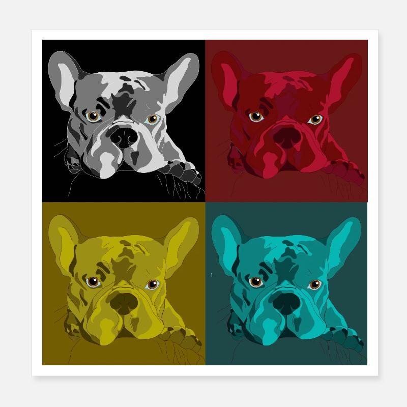 Frenchie Pop Art Four-Color Design Poster 8" x 8" (20x20 cm)