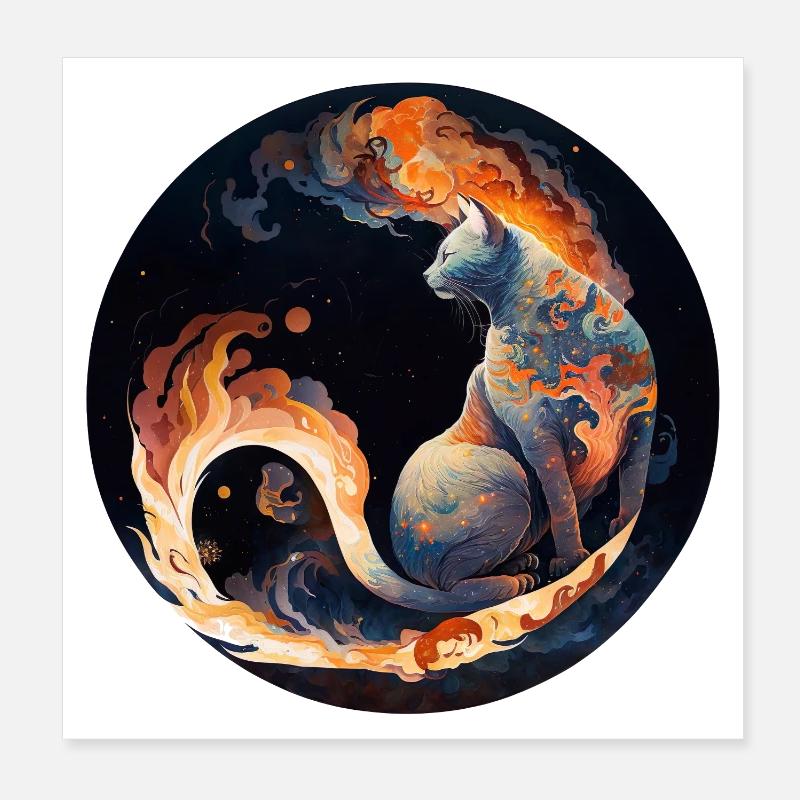 Fiery cat magic in constellation design Poster 8" x 8" (20x20 cm)
