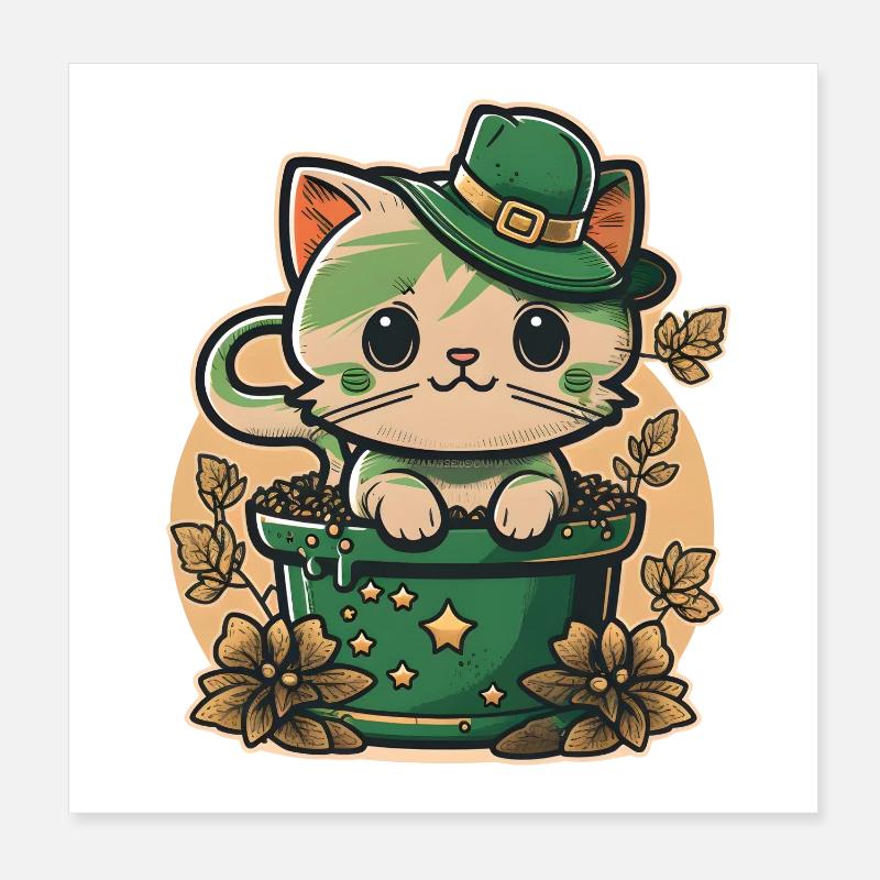 Katze im Blumentopf St. Patrick s Day Poster 20x20 cm