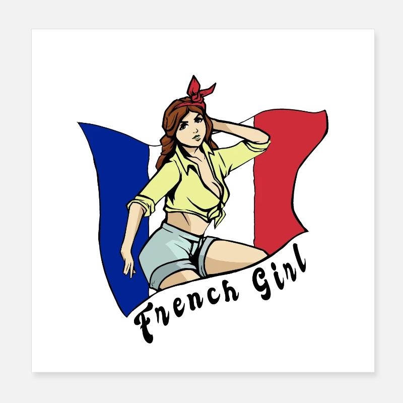 Frankreich Mädchen Flaggen Design Poster 20x20 cm
