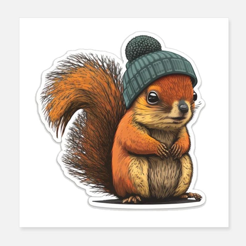 Eichhörnchen mit Beanie Poster 20x20 cm