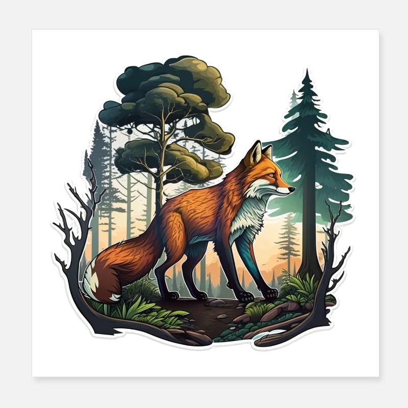 Fuchs im Wald - Poster 20x20 cm - Weiß