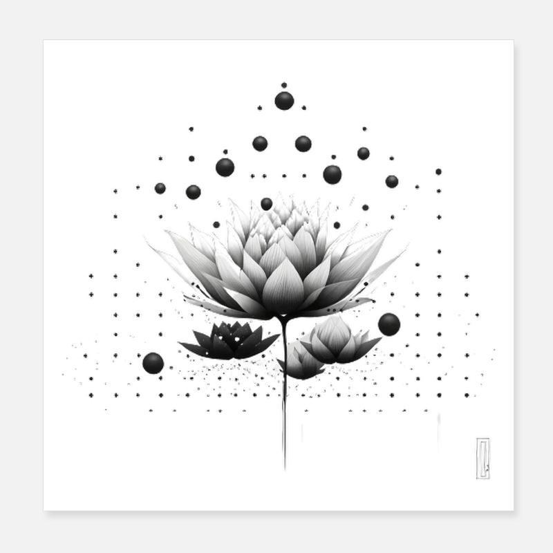 Schwarzweiß Lotus Nebeldesign - Poster 20x20 cm - Weiß