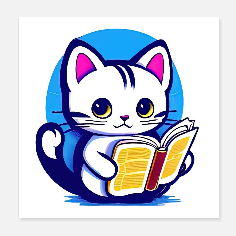 Katze liest ein Buch Poster 20x20 cm