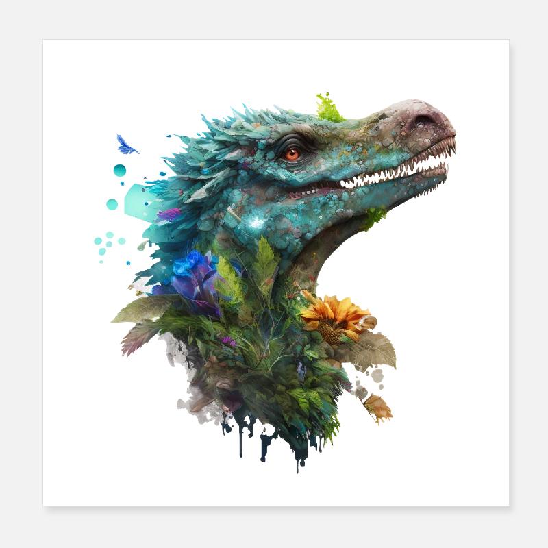 Blauer Velociraptor Poster 20x20 cm
