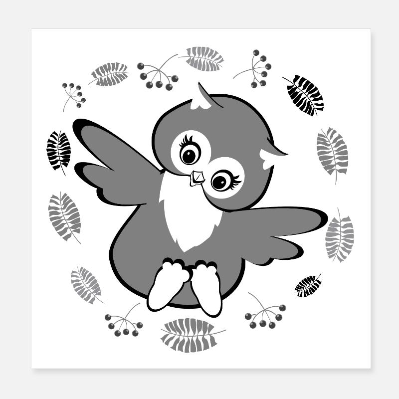 Verspielte Eule im Herbstlaub Poster 20x20 cm