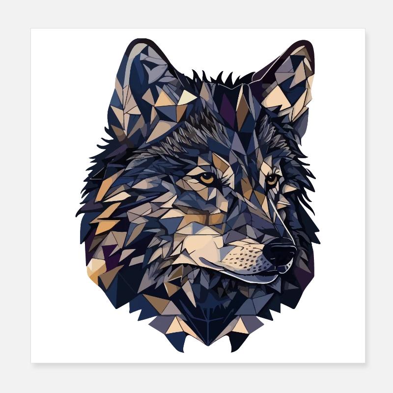 Stilisierter, geometrischer Wolf Poster 20x20 cm