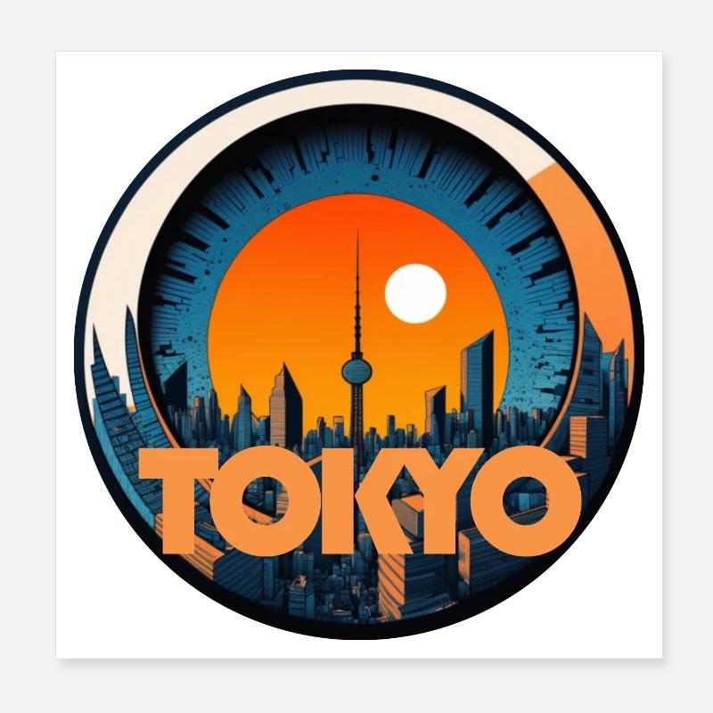Tokyo Sunset Abzeichen Poster 20x20 cm