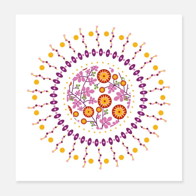 Jardin de fleurs de mandala Sun Poster 20 x 20 cm