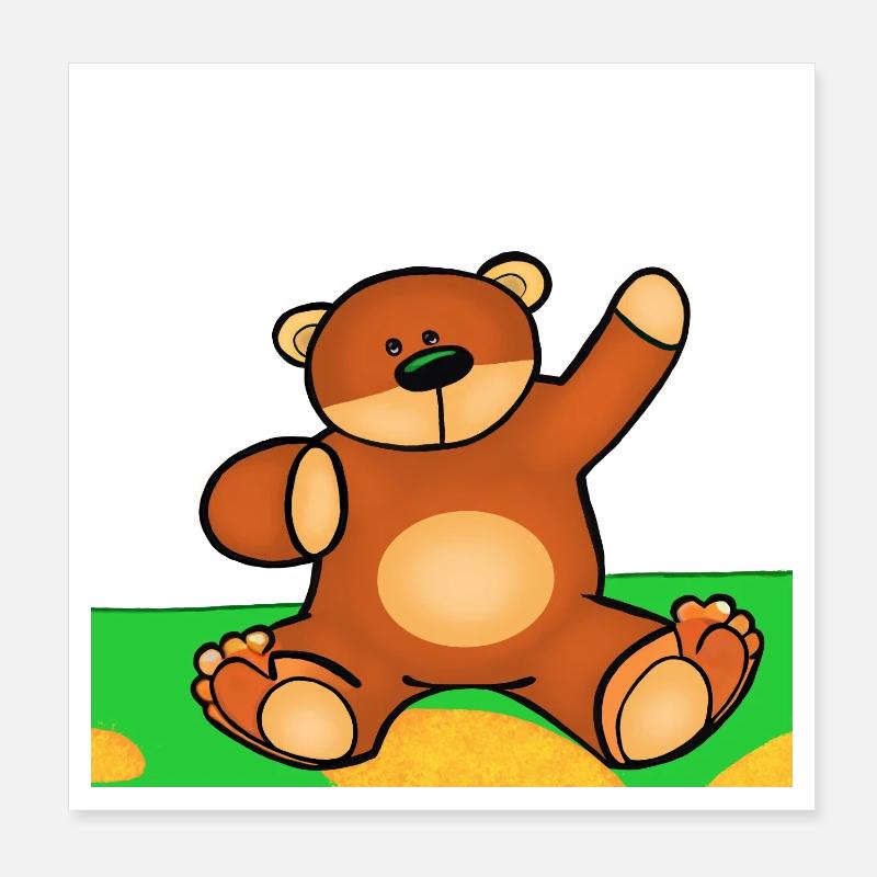 Niedlicher kleiner Teddybär, der im Gras sitzt - Poster 20x20 cm - Weiß