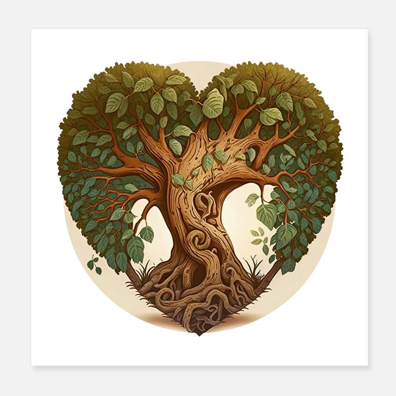 Baum in einer Herzform, Herzbaum mit Hintergrund Poster 20x20 cm