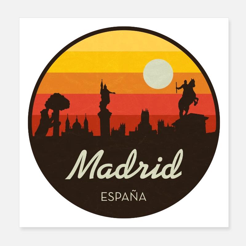 Madrid Sunset Skyline Rétro Poster 20 x 20 cm