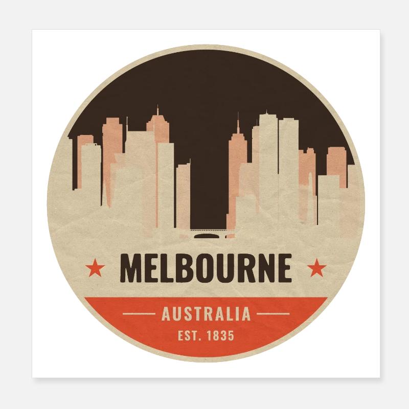 Melbourne Skyline Vintage Badge Poster 20 x 20 cm