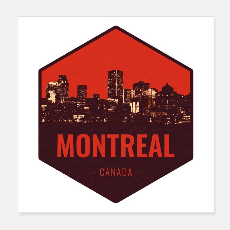 Montreal Skyline Red Poster 8" x 8" (20x20 cm)