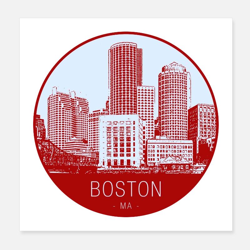 Boston Skyline Circle Poster 8" x 8" (20x20 cm)