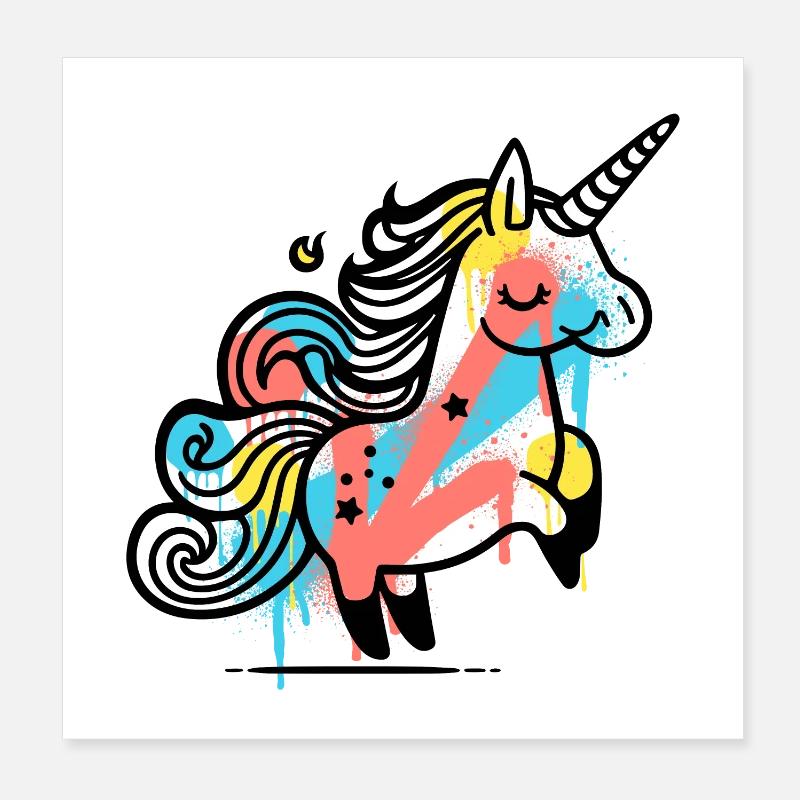 Buntes, skurriles Einhorn-Design Poster 20x20 cm
