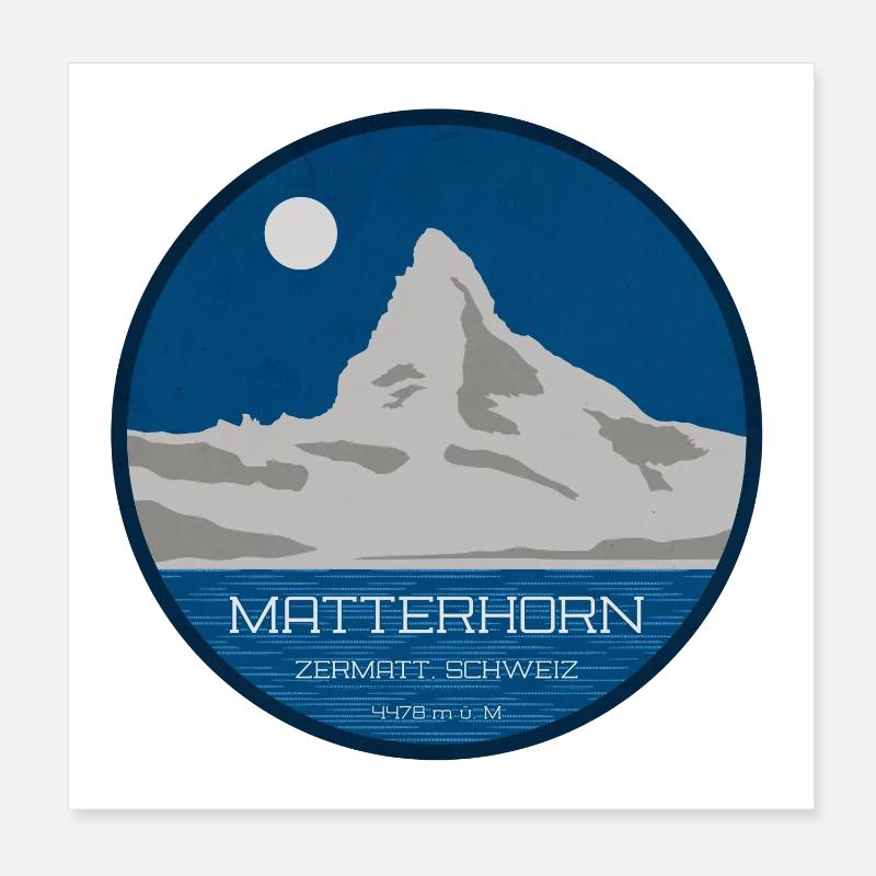 Graphique du Cervin Zermatt avec altitude Poster 20 x 20 cm