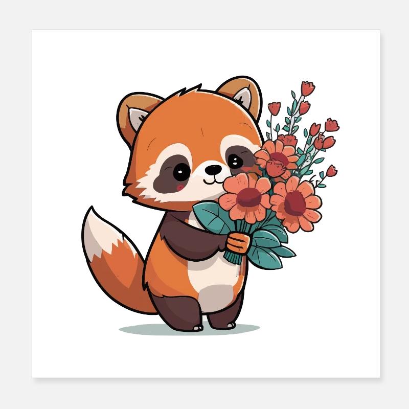 roter Panda mit Blumen Poster 20x20 cm