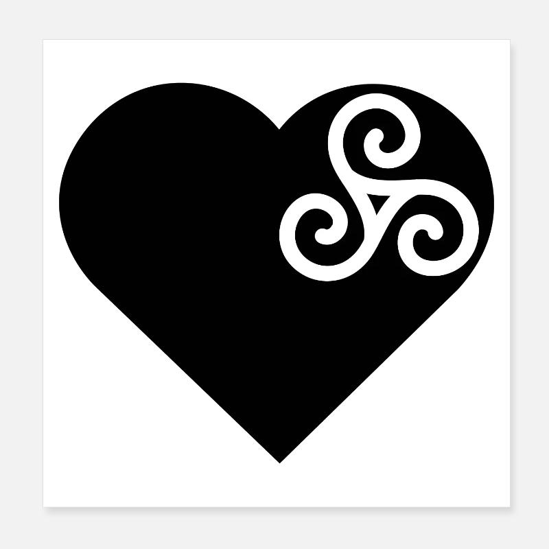 Amour de la Bretagne. Coeur et triskell. - Poster 20 x 20 cm - blanc