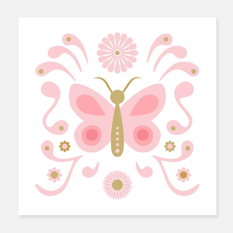Boho Butterfly L Rose et Or Poster 20 x 20 cm