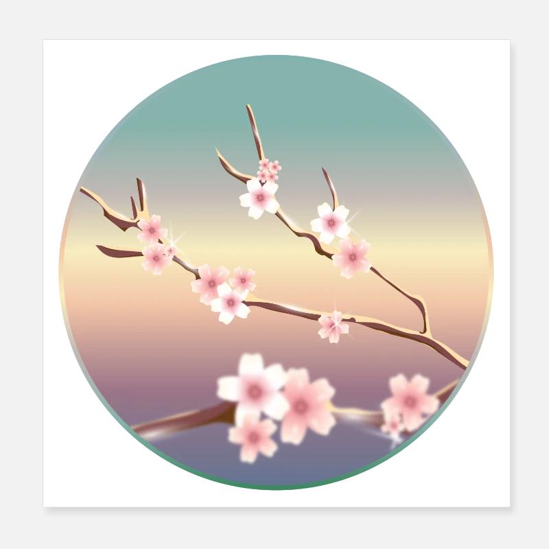 délicates fleurs de cerisier sur une branche au printemps - Poster 20 x 20 cm - blanc