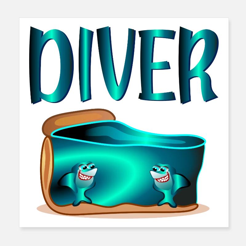Tauchen - SHARKS CAKE - DIVER GEBURTSTAG Poster 20x20 cm