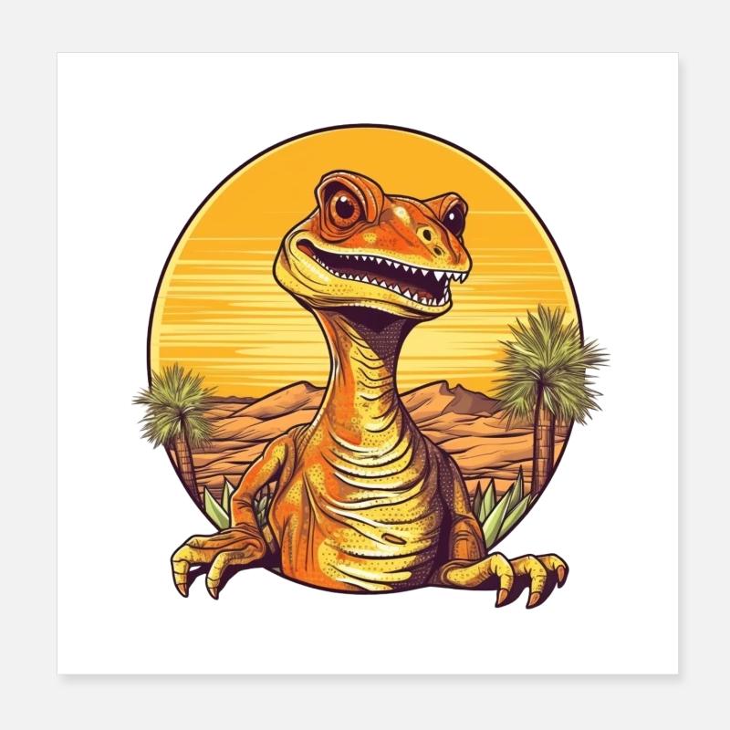 Retro Dinosaur Sunset Illustration Poster 20x20 cm