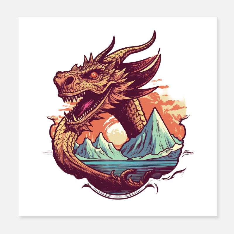 Legendärer Drachentraum mit Bergpanorama Poster 20x20 cm