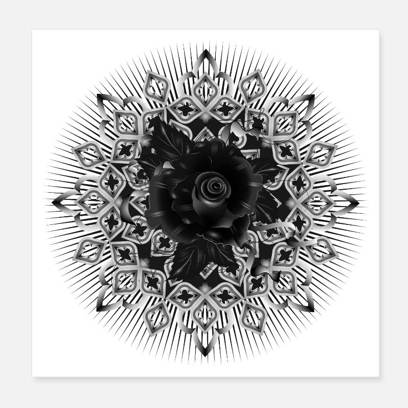 Gothic rosette ornament with black rose Poster 8" x 8" (20x20 cm)