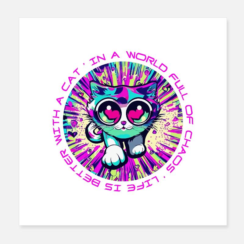 Chaos? Cat makes everything better! Poster 8" x 8" (20x20 cm)