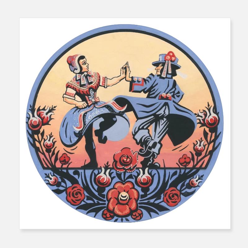 Folklore sorabe – Scène de la danse - Poster 20 x 20 cm - blanc