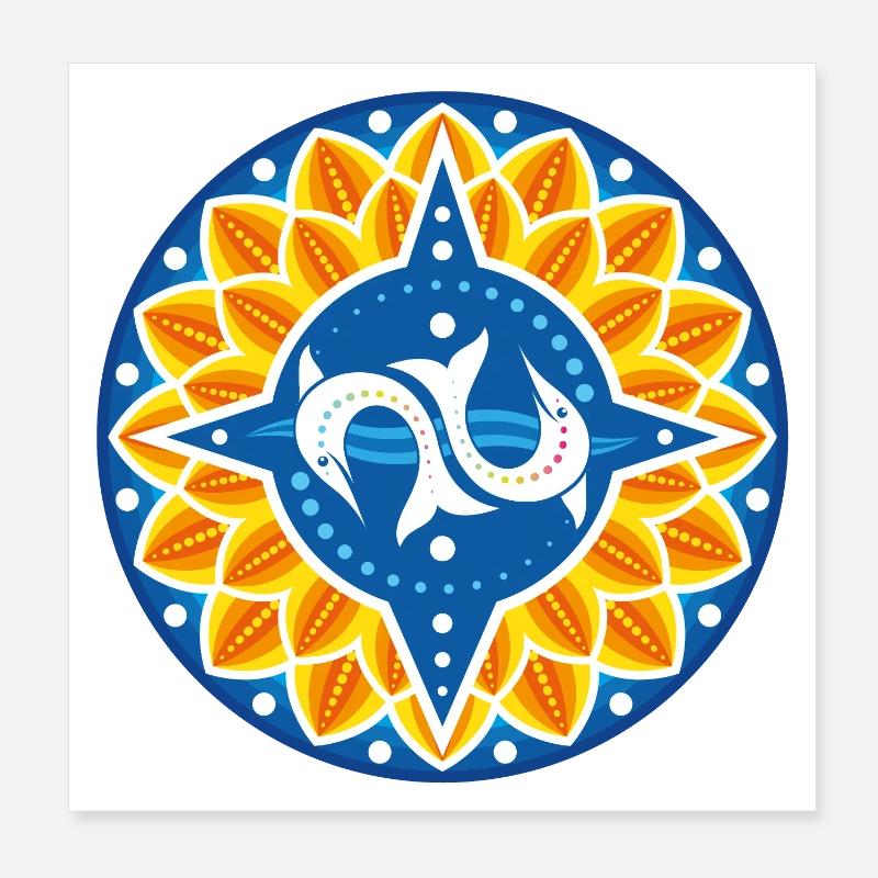 Wind rose dolphins petals waves Poster 8" x 8" (20x20 cm)