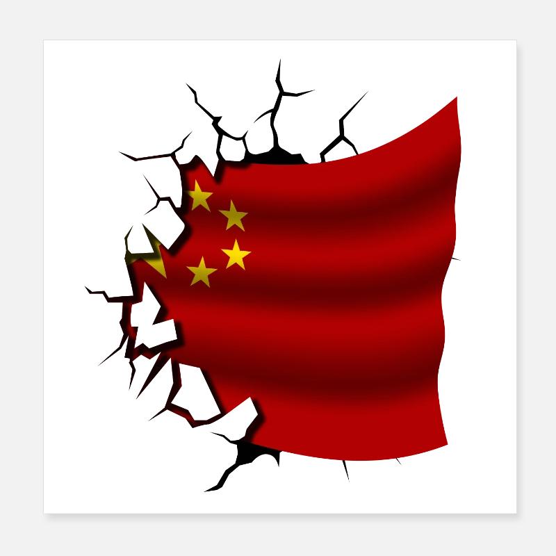 Drapeau de la Chine - Chine - Drapeau Broken Design Poster 20 x 20 cm